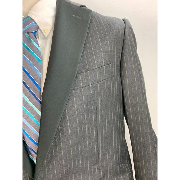 $15K MENS 40R ERMENEGILDO ZEGNA HAND MADE Pinstripe Charcoal BLACK TUXEDO SUIT - Picture 3 of 12